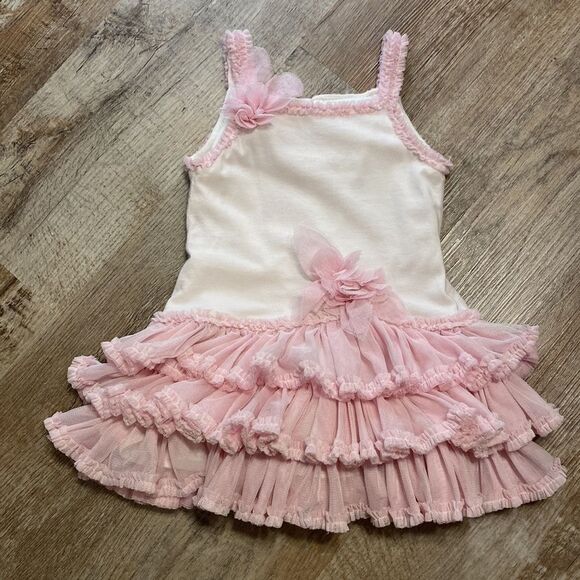 Isabella Chloe Dress Sleeveless White w/ Pink Layered Tule attached Skirt 24 M - Picture 5 of 16